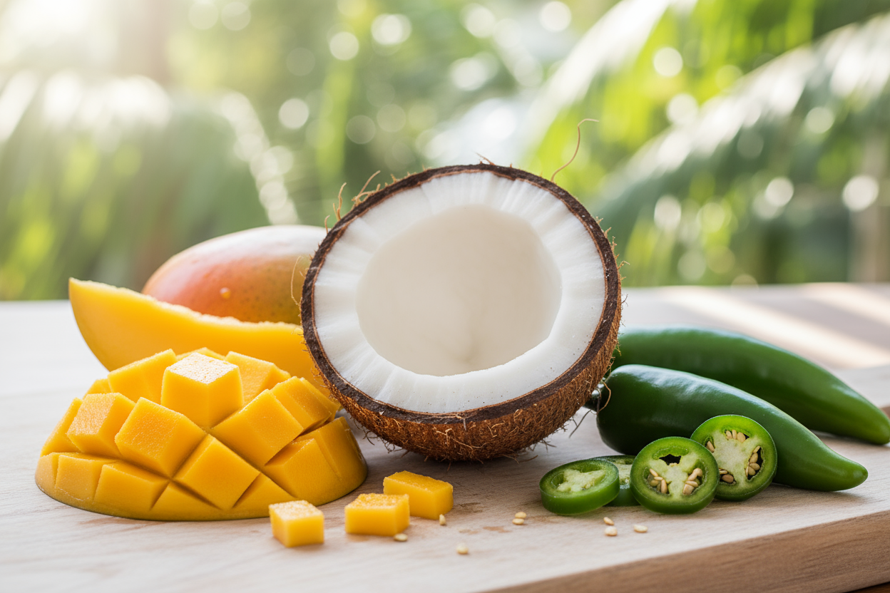 coconut, mango and jalapeno